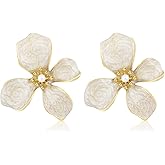 TUCEWP Cute Flower Earrings Red Vintage Flower Drop Earrings Trendy Fashion Pearl Statement Earrings Chic Elegant Enamel Floral Stud Earrings for Women Mom Holiday Wedding Birthday Jewelry Gift