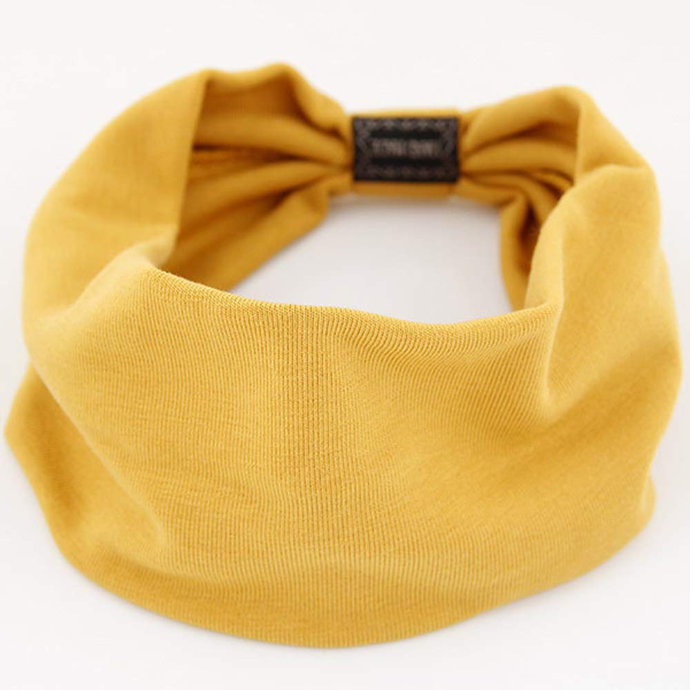 KAEHA SUN-071-07 Scarf Head Band for Hair Smooth Colour Bow Tie Wide Wing Headband, Yellow