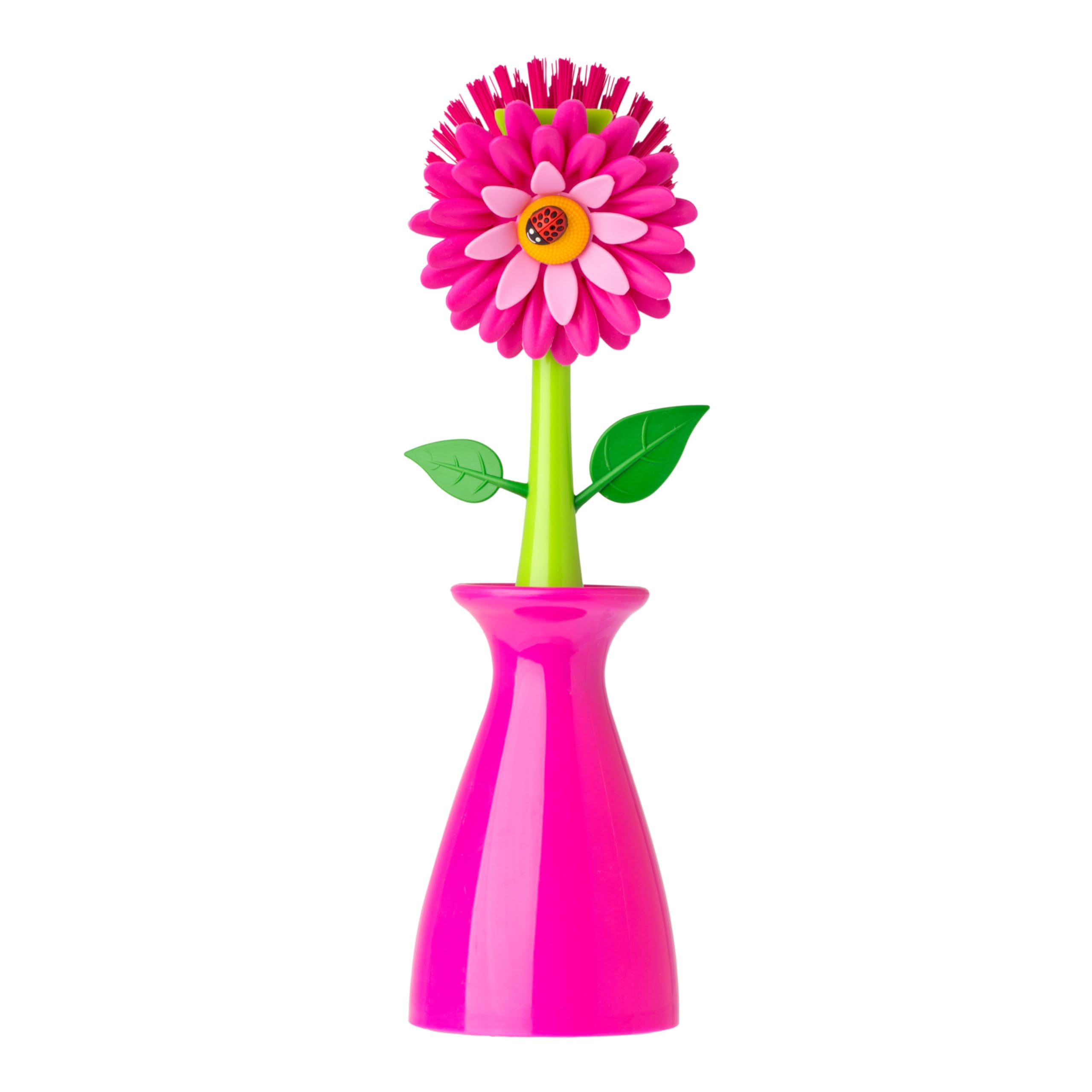 VIGAR Flower Power Original Dish Brush with Stand, Pink-7.5 x 7.5 x 25.5 cm, Rubber Nylon, 8 x 7 x 26 cm