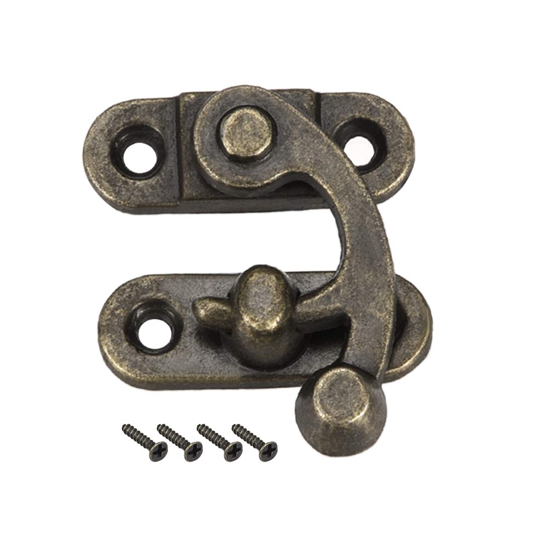 sourcing map Antique Vintage Lock Clasp Right Latch Hook Hasp 33mm x 28mm Swing Arm Latch Plated Bronze, 2 Pcs W Screws