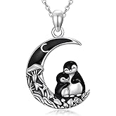 KiiKii Gothic Necklace 925 Sterling Silver Cat/Fox/Bat/Phoenix/Highland Cow Pendant Crescent Moon Mushroom Necklace Animal Jewelry Gifts for Women