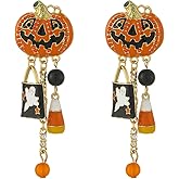 Madison Tyler Halloween Earring for Women | Cute Pumpkin Skull Candy Corn Backpack Dangle Earrings | Halloween Party Holiday Earrings Dangling Jewelry