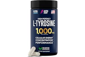 ALPHA FLOW L Tyrosine 1000MG Capsules - All-Natural L- Tyrosine Supplement for Focus & Energy Boost - Non-GMO & Gluten-Free - Vegan 150 Caps -500mg x 2 per Serving