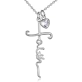 UCADRIT Faith Cross Necklace For Women Birthstone Sterling Silver with Simulated Birthstone Cross Jewelry Christian Gifts