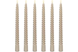 BEILISEN 6 Pack 10 Inch Light-Mocha Spiral Taper Candles for Home Decor, Unscented Dripless Twisted Candlesticks for Weddings Dinner Holiday Decoration Formal Events