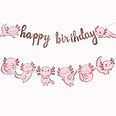 2 Pcs Axolotl Happy Birthday Banner Pink Cartoon Axolotl Aquatic Creature Hexagonal Dinosaur Party Garland Sign Decorations Sea fish Creatures Themed Party Supplies Favors for Kid Girl Boy