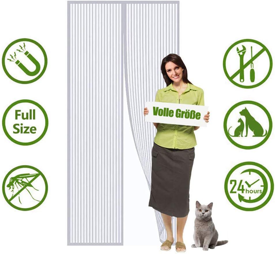 Flei Magnetic Screen Door 145x250cm, Heavy Duty Mesh Curtain, Automatically closed Foldable Easy to open and close, for Living room/Patio door - White