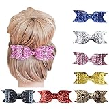 Habbiee 7 Packs Glitter Sequin Big Hair Bow Hair Clips Barrettes Accessory For Girls and Women (Assorted)