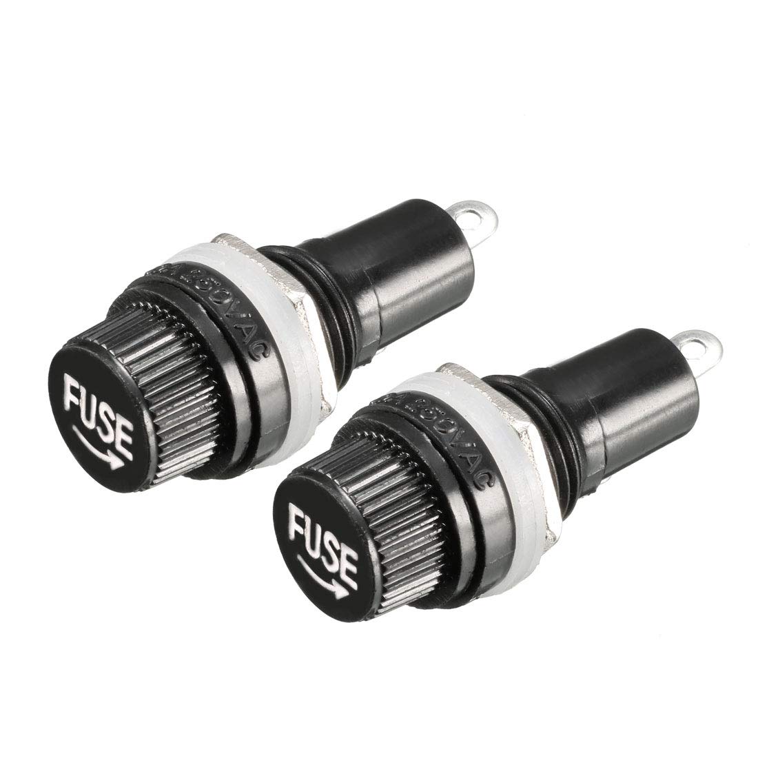 Photo 1 of uxcell 2pcs AC 10A 250V 5mm x 20mm Black Electrical Panel Mounted Screw Cap Fuse Holder