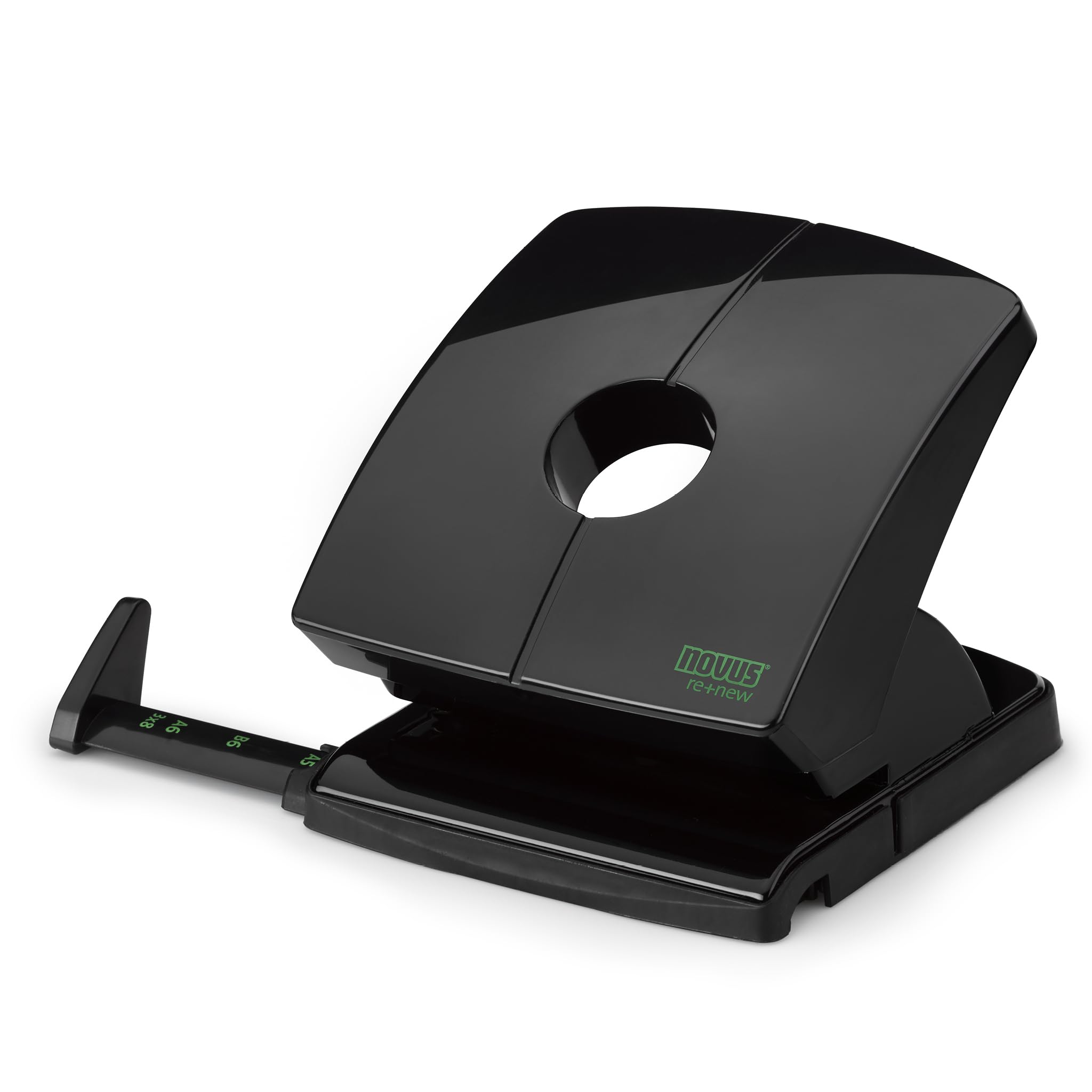 Novus B 230 re+New Hole Punch (Plastic Upper Part Made from Sustainable Recycle, 30 Sheets, with Stop Rail) Black