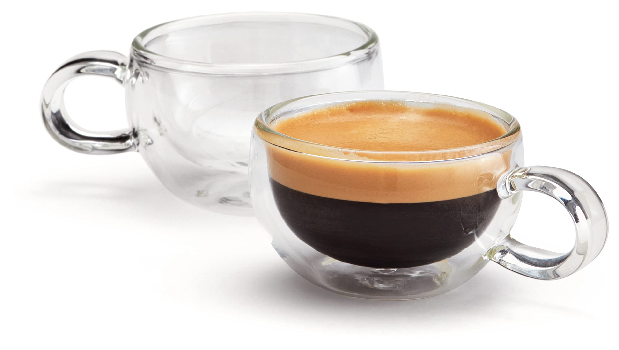 Judge Form Set of 2 Espresso Glass Coffee Cups with Handle, Hollow Vacuum Sealed, Hand Made, Heat Resistant, 75ml Espresso Cup