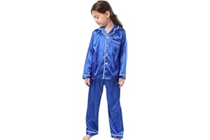 CATTYGIRL Pajamas Kid Unisex Pjs Set Girls Boys Silk Pajamas Set Satin Long Sleeve 2 Piece Clasic Sleepwear for 2-12 Years Todder