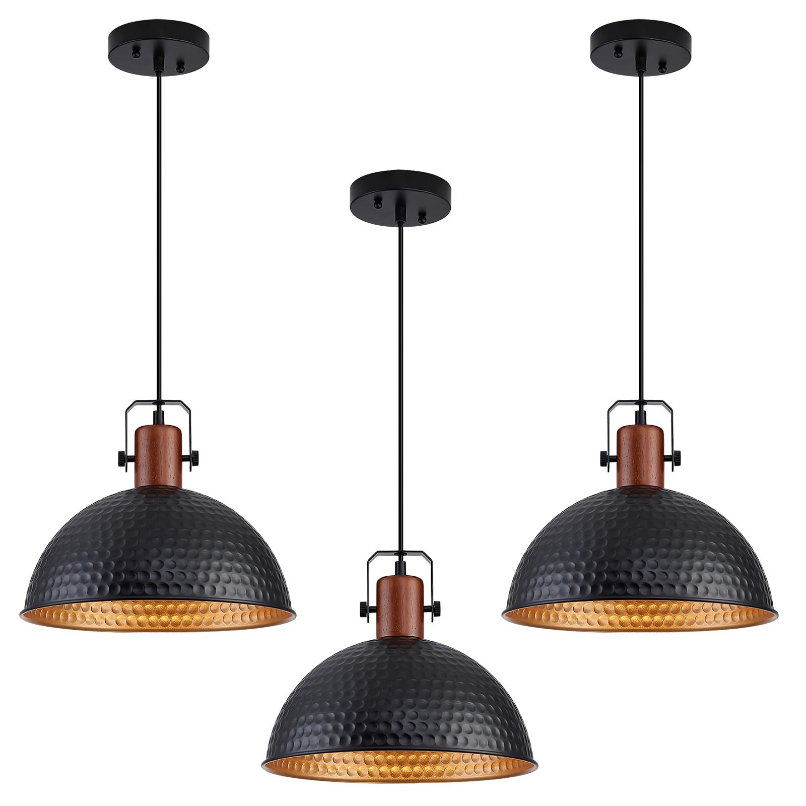 Photo 1 of ALAISLYC 12 Inch Black Pendant Lights Hammered Matte Pendant Lights for Kitchen Island Industrial Farmhouse Adjustable Height Dome Hanging Light Fixtures for Barn, Dining Room 3 Packs