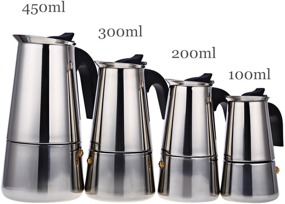 Emousport 100/200/300/450ML Stainless Steel Coffee Pot Moka Coffee Maker Teapot Mocha Stovetop Tool Filter Percolator Cafetiere (200ML)