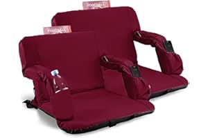 HISHINE Stadium Seats for Bleachers with Back Support and Thick Padded Cushion,24" Extra Wide Portable Reclining Folding Chair with Optional Arms, 4 Pockets and Shoulder Straps,Big Size,Burgundy,2PCS