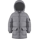 HILEELANG Kids Boy Girl Puffer Jacket Coat Hood Mid Length Light Weight Warm Insulated Padded Winter Outwear