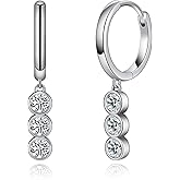 Moissanite Dangle Earrings for Women Drop Moissanite Hoop Earrings Bubbles D Color VVS1 Clarity 925 Sterling Silver 18K White Gold Plated