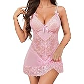 Satohom Women Sexy Lingerie Babydoll Nightdress Soft Floral Dress Sheer Chemise V-Neck Nighties Valentines Sleepwear