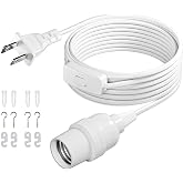 DiCUNO Pendant Light Cord, for Hanging Paper Lantern, 13 Ft, White, 1-Pack | Hanging Lantern Extension Cord Cable, E26 Pendant Light Socket with On/Off Switch Control, Switch Close to Polarized Plug