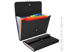 Uquelic Accordion File Organizer, 2 Pack 7 Pockets Expanding File & Cover Folder with Labels, Rainbow Twill A4 File Organizer, Plastic Portable Desktop Supplies Accordion Document Holder