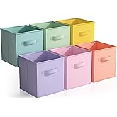 Sorbus 11 Inch Fabric Storage Cubes - Sturdy Collapsible Bins With Handle - 6 Foldable Baskets for Organizing Clothes, Toys, Books - Multi Colored Storage Baskets for Shelves, Kids Room, Closets