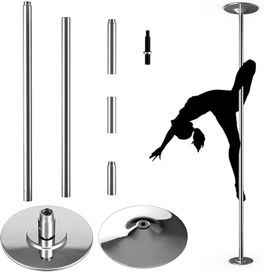 COSTWAY Pole Dance Barra de Baile Giratoria de 45 mm de Acero Inoxidable Profesional Altura Ajustable Danza Ejercicio