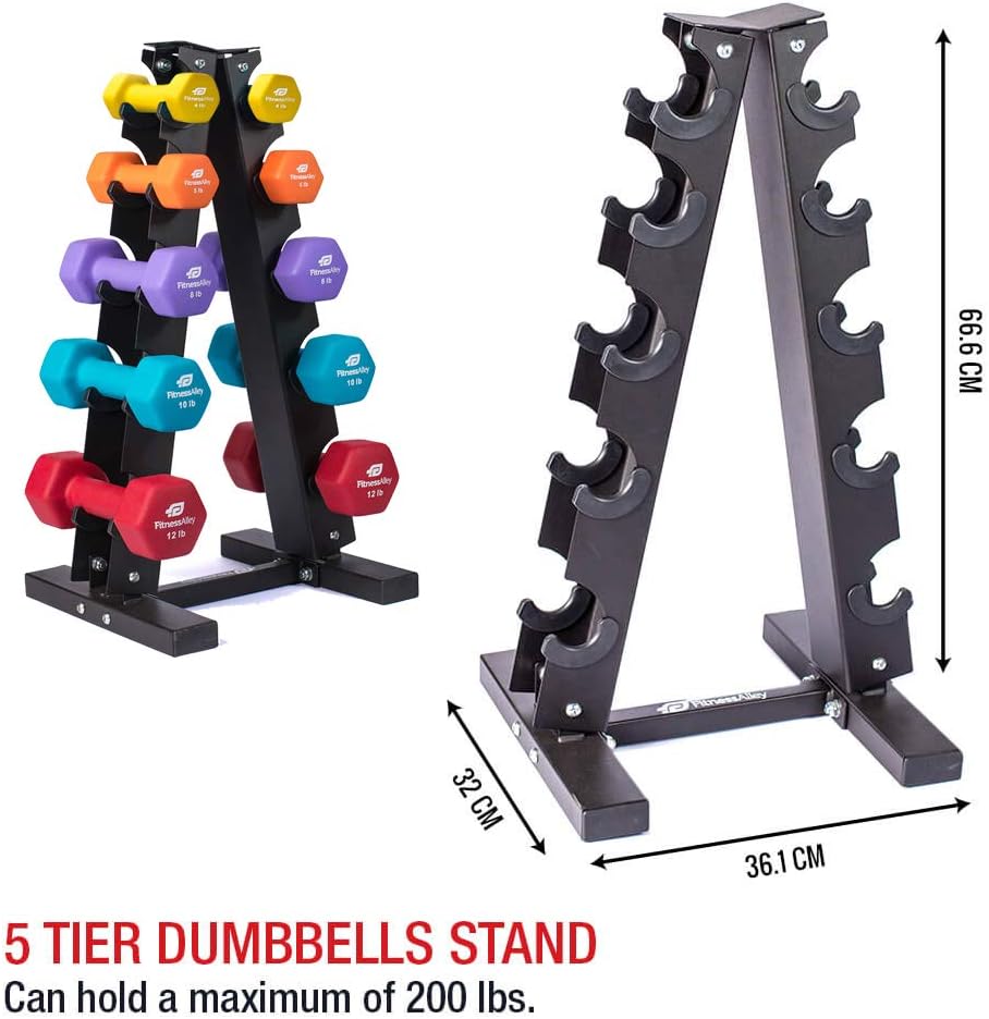 Fitness Alley Steel Dumbbell Rack - 5 Tier Weight Holder & 5 Tier Weight Rack Dumbbell Stand - Dumbbell Holder - Dumbbell Rack Stand - Weight Racks for Dumbbells : Sports & Outdoors