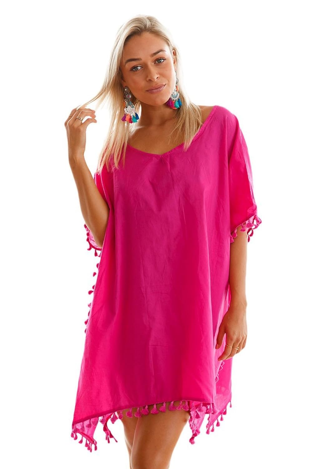 boldgal women's one piece tassel cover-up (pink)