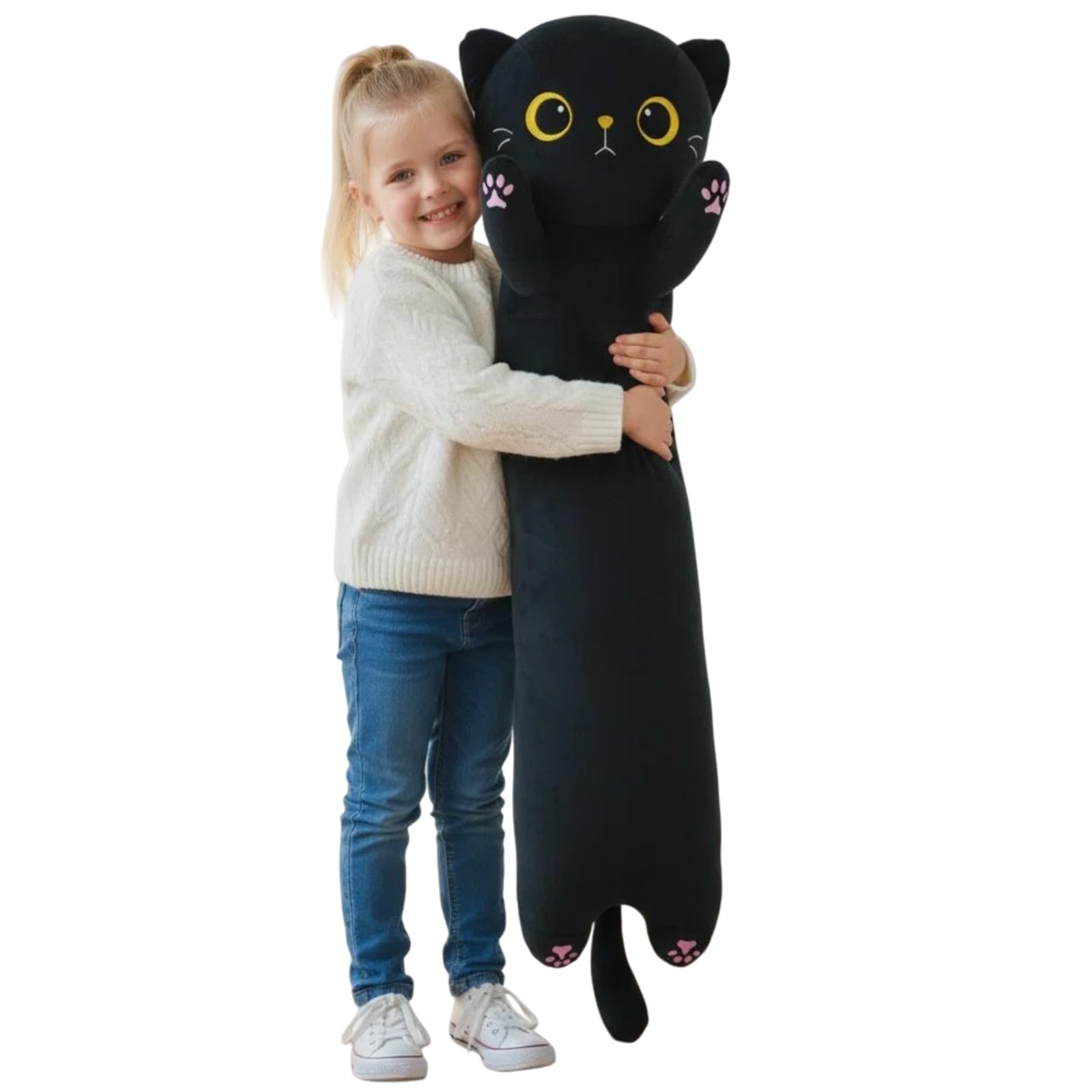 Aiuidun Giant Black Cat Plush Pillow - 43.3" Extra Long Stuffed Animal Body Pillow for Kids & Adults, Super Soft Huggable Black Cat Plushie Toy Gift for Christmas, Birthday, Halloween — image 1