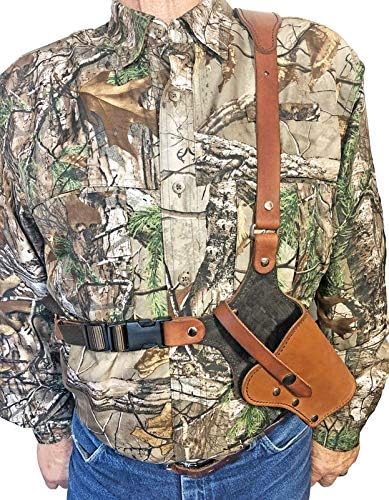 WESTERN IMAGES LEATHERWORKS, INC. Sportsman's Chest Rig Holster for Smith & Wesson L Frame Revolvers Brown Leather. Made in The USA