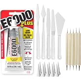 E6000 Plus Adhesive Bundle: 1.9 fl oz Tube with 10 Snip Tip Applicators, Set of 5 Plastic Spreader Tools and Set of 5 Nail Dotting Tools - Double-Headed with Various Sizes for Optimal Application