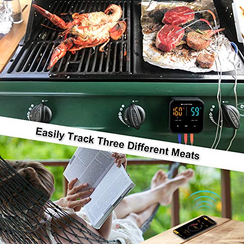 Wireless Meat Thermometer for Grilling, Bluetooth Digital Cooking Food Thermometer Instant Read with Probe for Smoker Oven Kitchen Candy BBQ Grill Thermometer Alarm Monitor Thermometers Timer