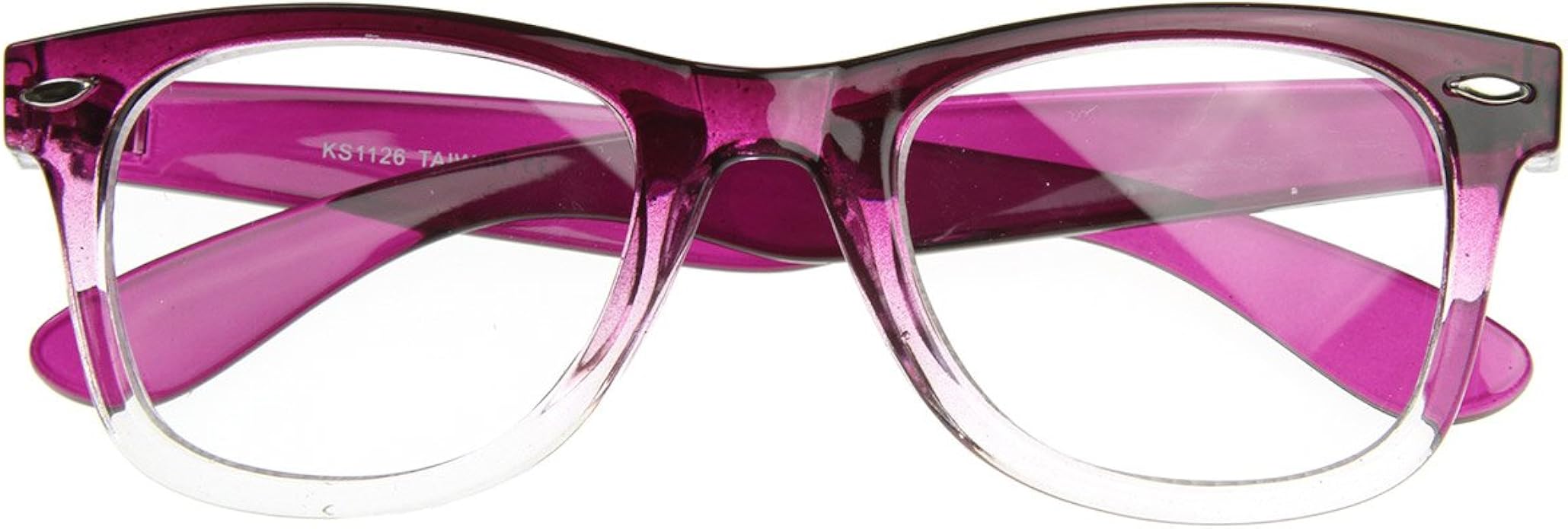 purple rimmed glasses