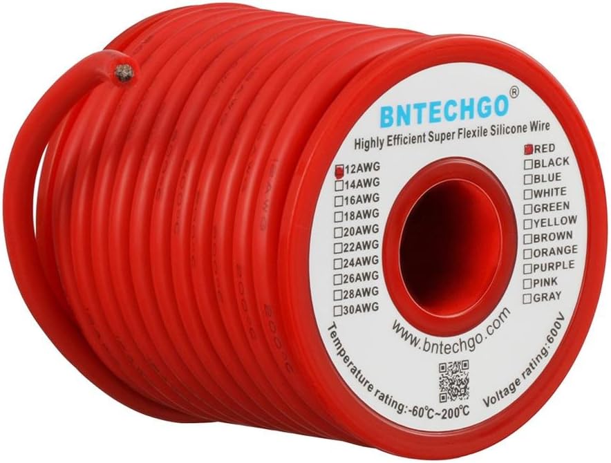 BNTECHGO 12 Gauge Silicone Wire Spool 25 ft Red Flexible 12 AWG Stranded Tinned Copper Wire: Car Electronics