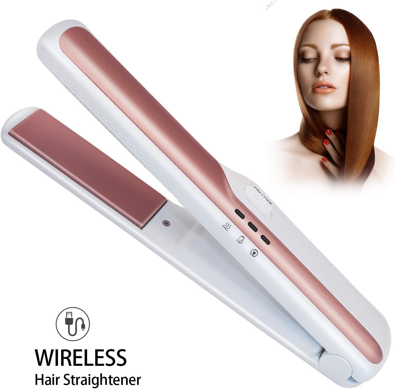 Cordless Straighteners Hair Straighteners Rechargeable 2 in 1 Hair Straightener & Curler Adjustable Temp Heat up Quickly Safe Auto Shut-off Portable Travel Straighteners for All Hair Types,Gold