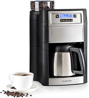 Klarstein Aromatica II Kaffeemaschine mit Mahlwerk - Filter-Kaffeemaschine, 1000 Watt, Timer, inkl. Permanent- und Aktivkohle Filter, 1.25 Liter Thermoskanne, silber