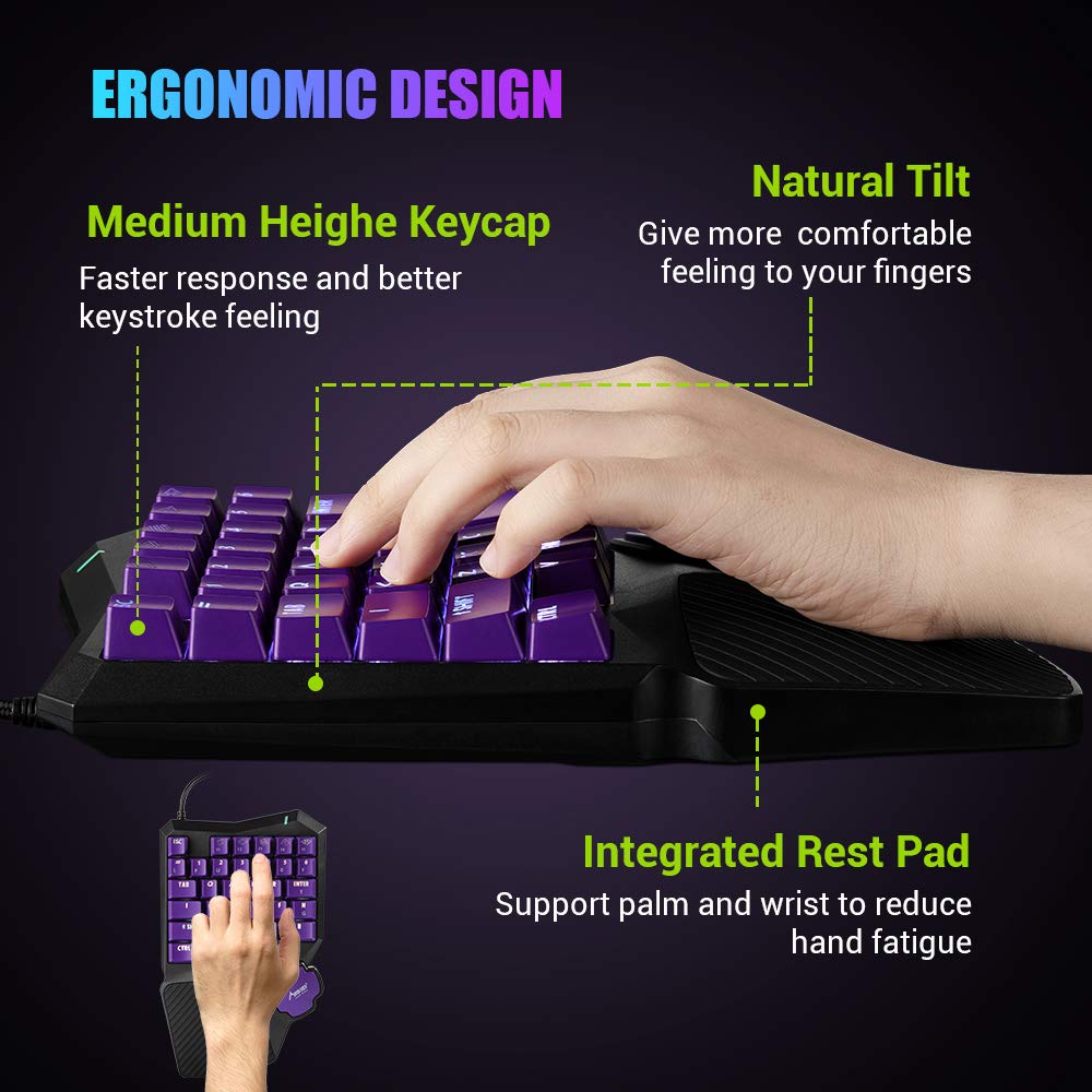 One Handed Gaming Keyboard, MAD GIGA Mechanical Red Switch Gaming Keypad Half Keyboard with Programmable Macro for Game PUBG/CS GO/Rainbow 6/LOL/Dota2