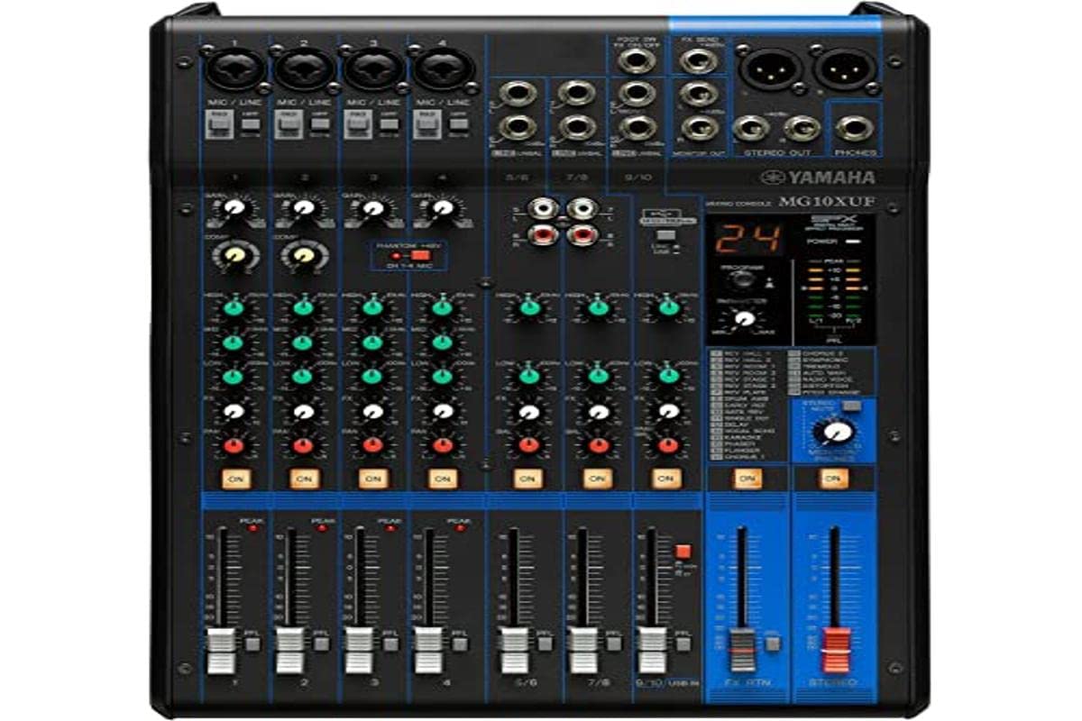 Yamaha MG10XUF Mixing Console - Compact Mixer with 10 Input Channels, SPX Digital Effects, USB Audio Functions and D-PRE Mic Preamps (Fader Version), Black