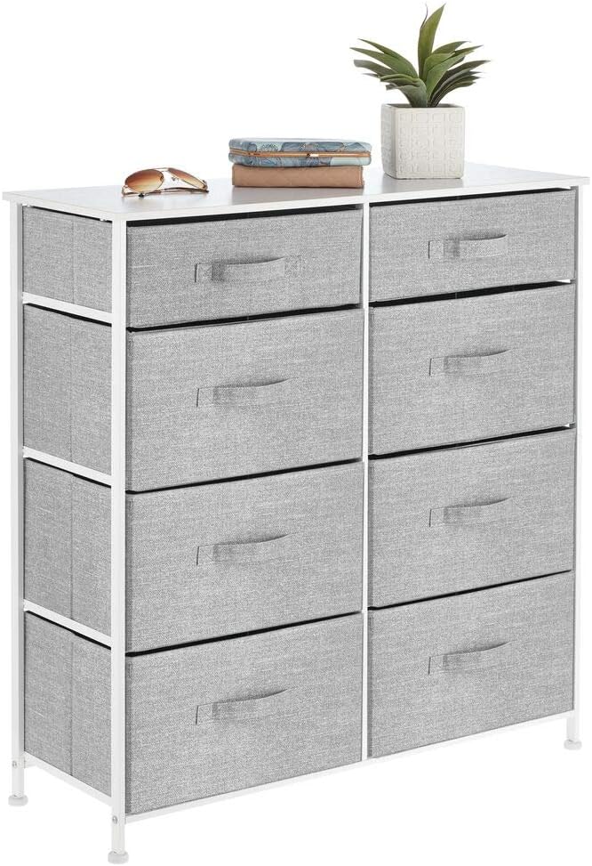mDesign Vertical Furniture Storage Tower - Sturdy Steel Frame, Easy Pull Fabric Bins - Organizer Unit for Bedroom, Hallway, Entryway, Closets - 8 Drawers - Gray: Home & Kitchen
