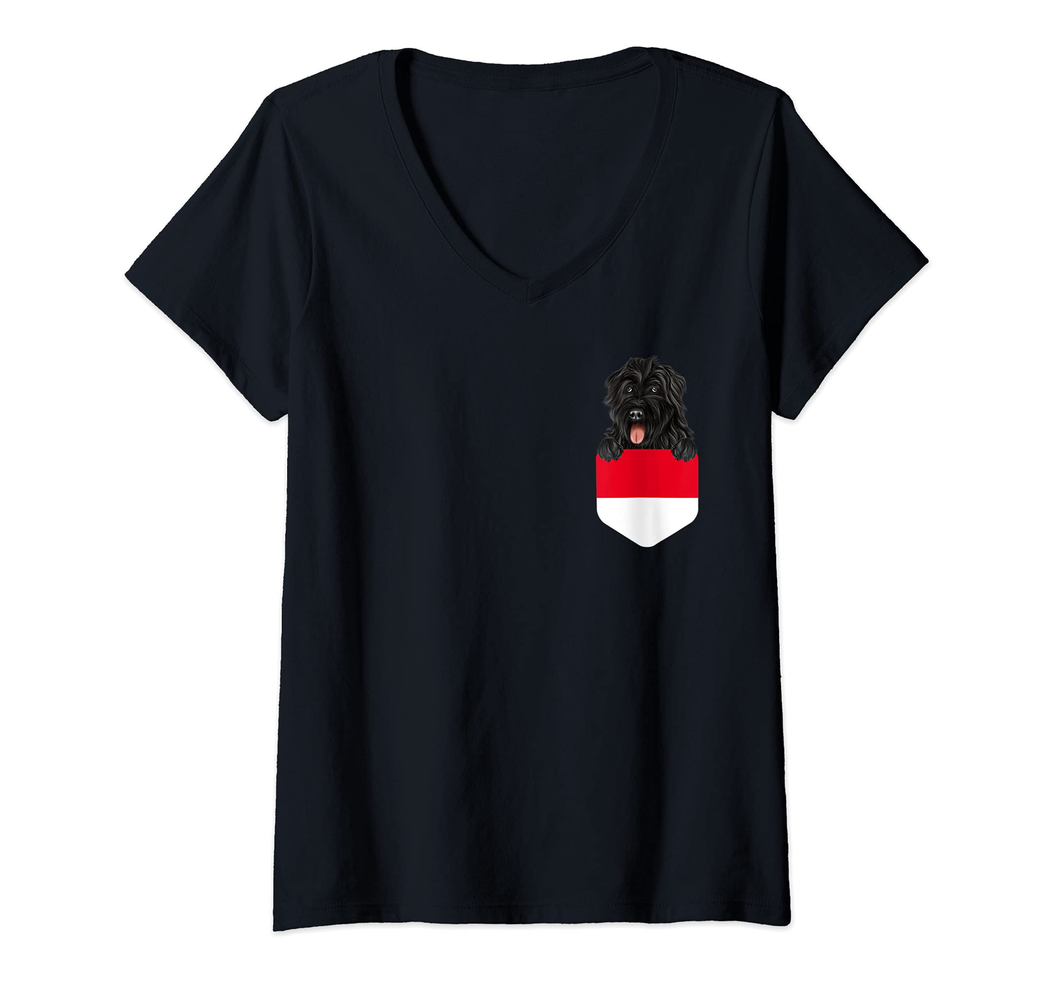Womens Indonesia Flag Bouvier des Flandres Dog In Pocket V-Neck T-Shirt