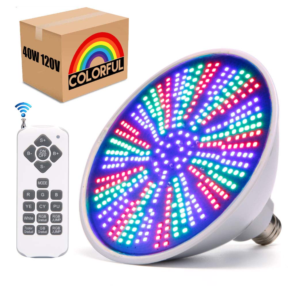 Photo 1 of Pool Lights, 120V 40W RGB Color Changing Underwater LED Pool Light for Inground Pool with Remote Control, E26 Replacement Bulb Fit in for Pentair and Hayward Pool Light Fixtures