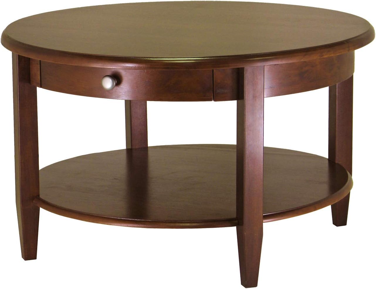 Amazon Com Round Coffee Table With Drawer Storage Shelf Living