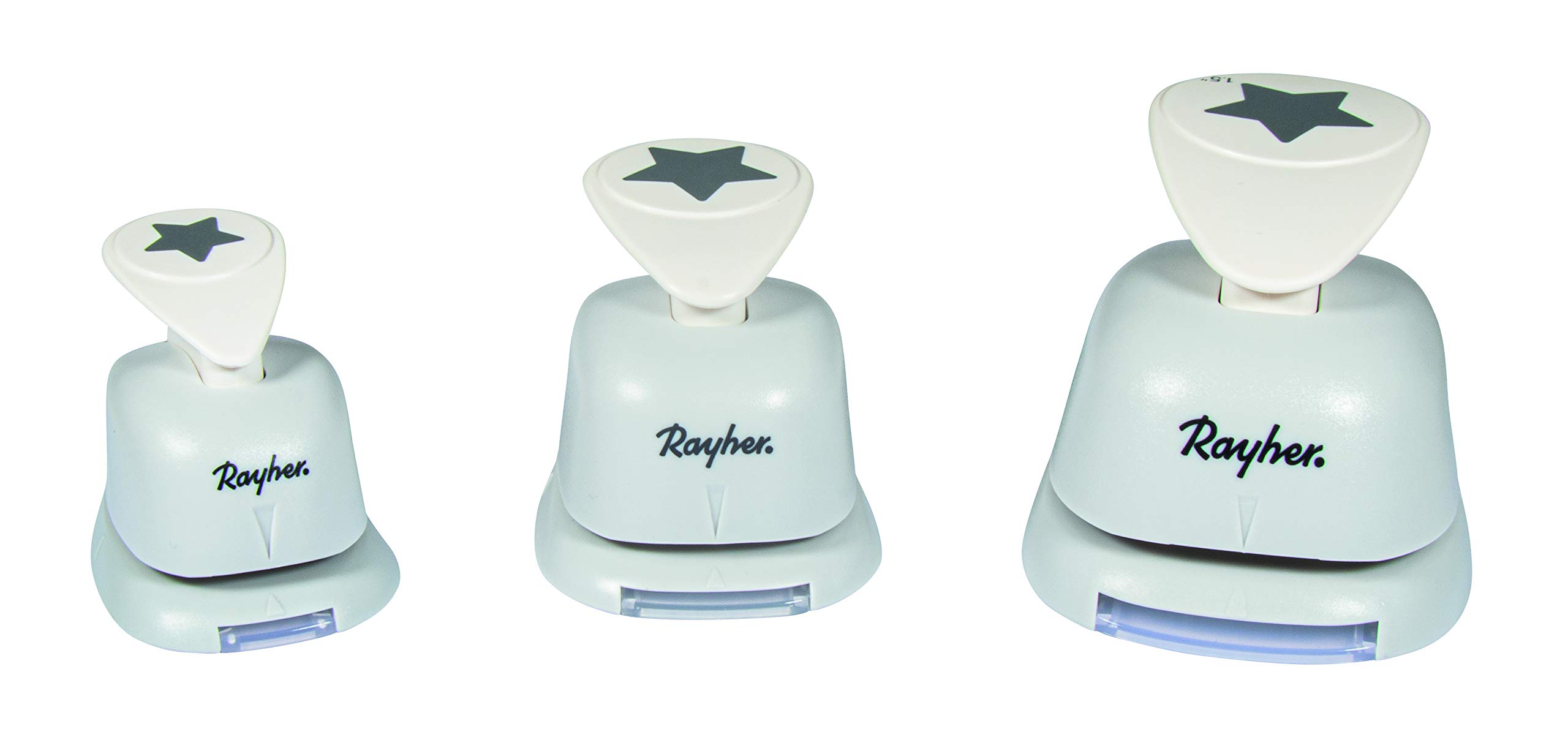 Rayher Paper Craft Punch Set with Star Design, 3 Lever Punches in Different Sizes for Card Making and Scrapbooking, 1.6cm, 2.54cm, 3.81cm, 69182000