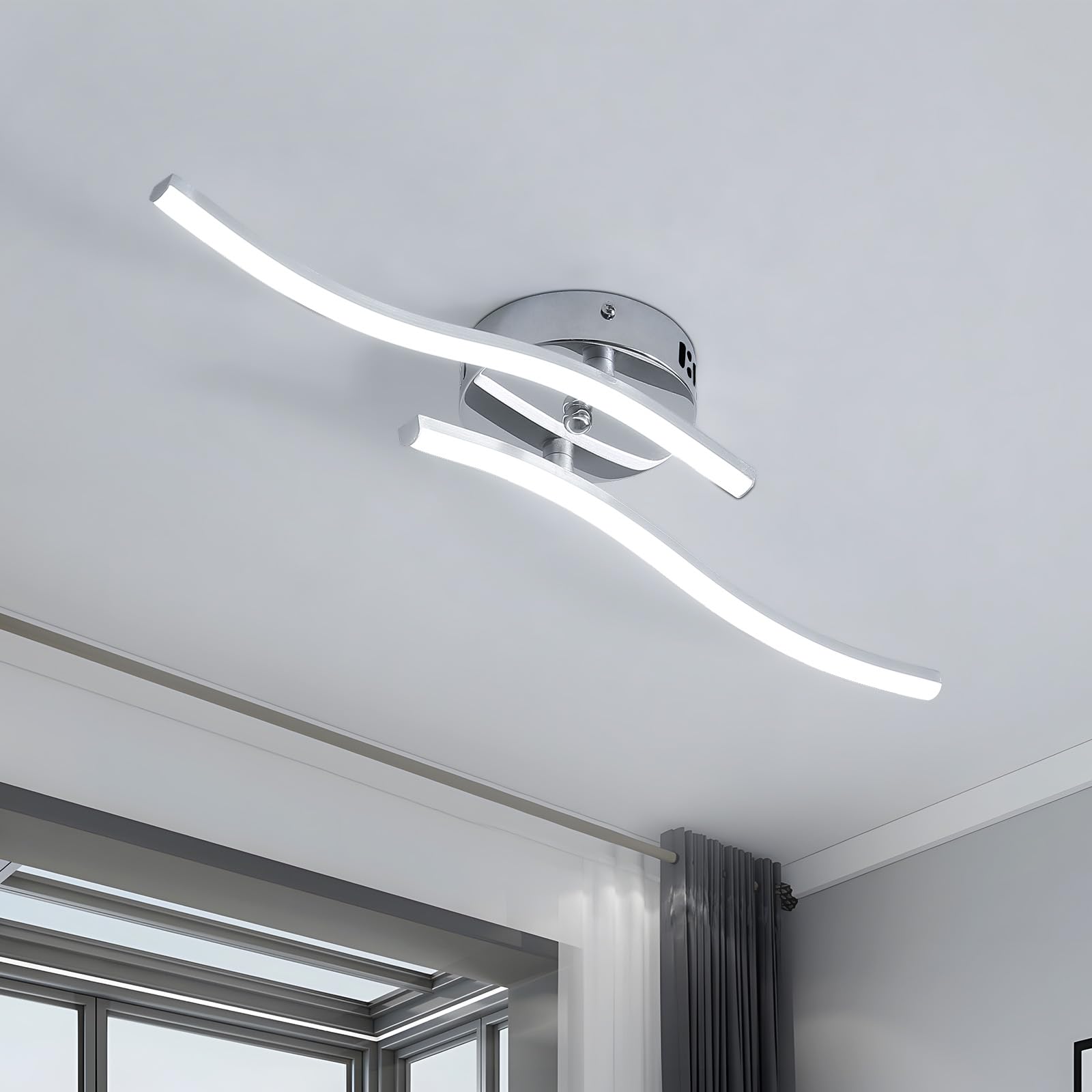 Dorlink LED Ceiling Light, 14W 1260LM LED 2-Curved Ceiling Lighting, 6500K Silver Modern Ceiling Fixture for Living Room, Bedroom, Hallway, Kitchen
