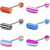 Xnsjeyy 14G Colorful T-Shaped Tongue Rings Piercing Jewelry Stainless Surgical Steel 14 Gauge Straight Barbells Tongue Rings Piercing Jewelry For Women Men 16MM Bar Length Ball Size 5MM Top Size 13MM