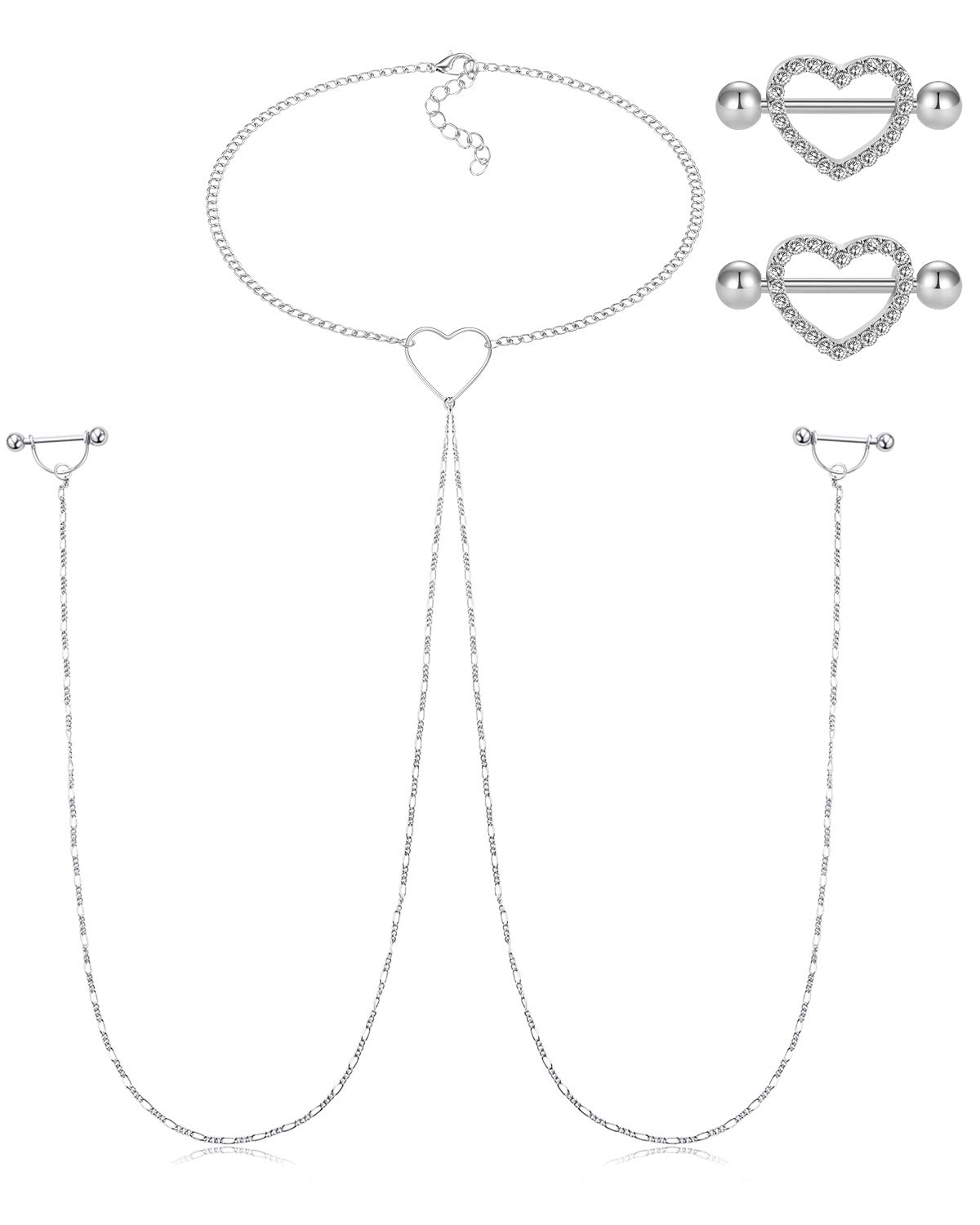 AceFun 14G Nipple Bar with Necklace Stainless Steel Nipplering Piercing with Chocker Necklace Nipple Chain Body Piercing Jewelry Nipple Bar Nipple Barbell for Women