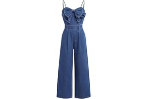 Floerns Girl's Bowknot Sleeveless Overall Denim Jumpsuit Kids Baggy Jeans Pants