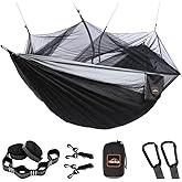 AnorTrek Camping Hammock with Mosquito Net, Double & Single Lightweight Portable Hammocks with Tree Straps, Parachute Hammock for Camping, Backpacking