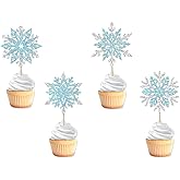 VARACL 24PCS Snowflakes Cupcake Toppers, Double Layers Glitter Christmas Snowflake Cake Toppers for Christmas Party Decoration, Baby Shower Birthday Winter Frozen Theme Party Favors Supplies Decor