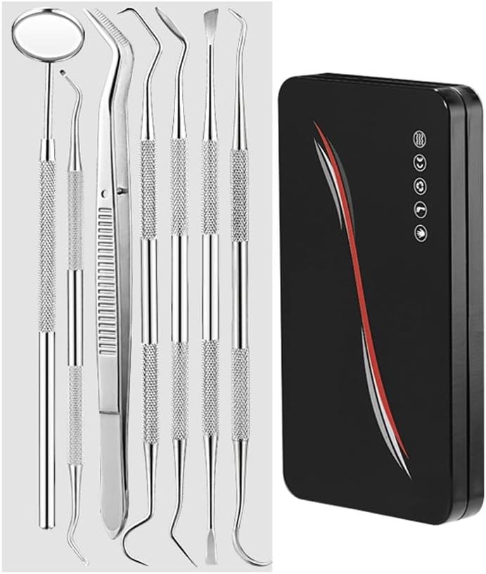 Dental Clean Tool Set - 304 Stainless Steel Endoscope Cleaning Mouth Tartar Scraper,Tooth Pick,Dental Scaler,Mouth Mirror for Dentist and Home Using 7 Pieces/Sets